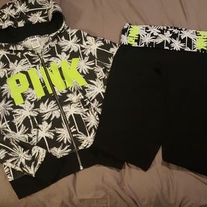 🌺🐕Pink VS yoga pants w/ matching full zip jacket
